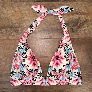 Kate Spade Swim Ikat Pattern Pink and Black Halter Bikini Top